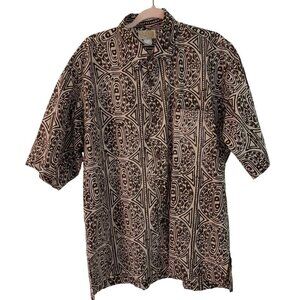 Noa Noa Mens Shirt Size L Brown Abstract Print Hawaiian Button Down Pure Cotton